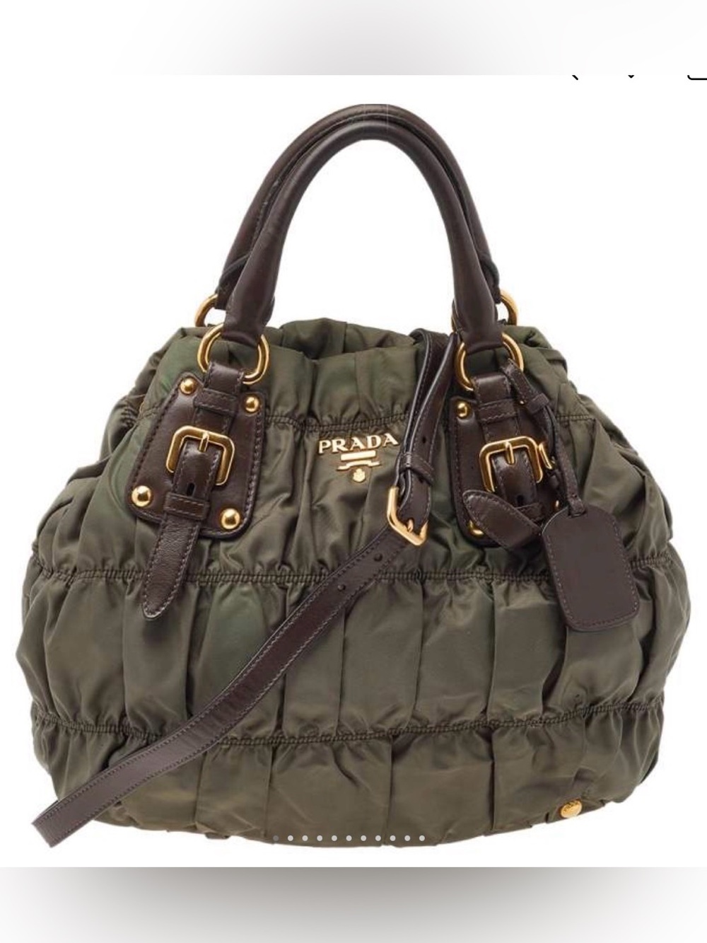 Prada  Tessuto Gaufree  Olive green tree way Bag with Dark Brown Leather